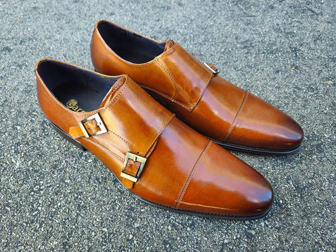 Cap Toe Double Monk Strap Shoe