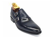 Mens Calfskin Double Buckle Monk Strap Dress Shoe in Cognac
