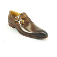 Mens Carrucci Classic Leather Fade Double Buckle Monk Strap Dress Shoe in Cognac