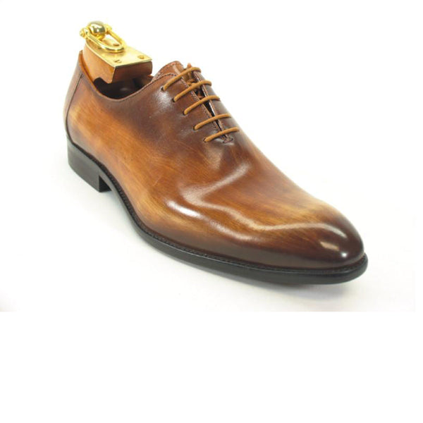 Mens Carrucci Hand Painted Oxford Lace Up Dress Shoe in Cognac