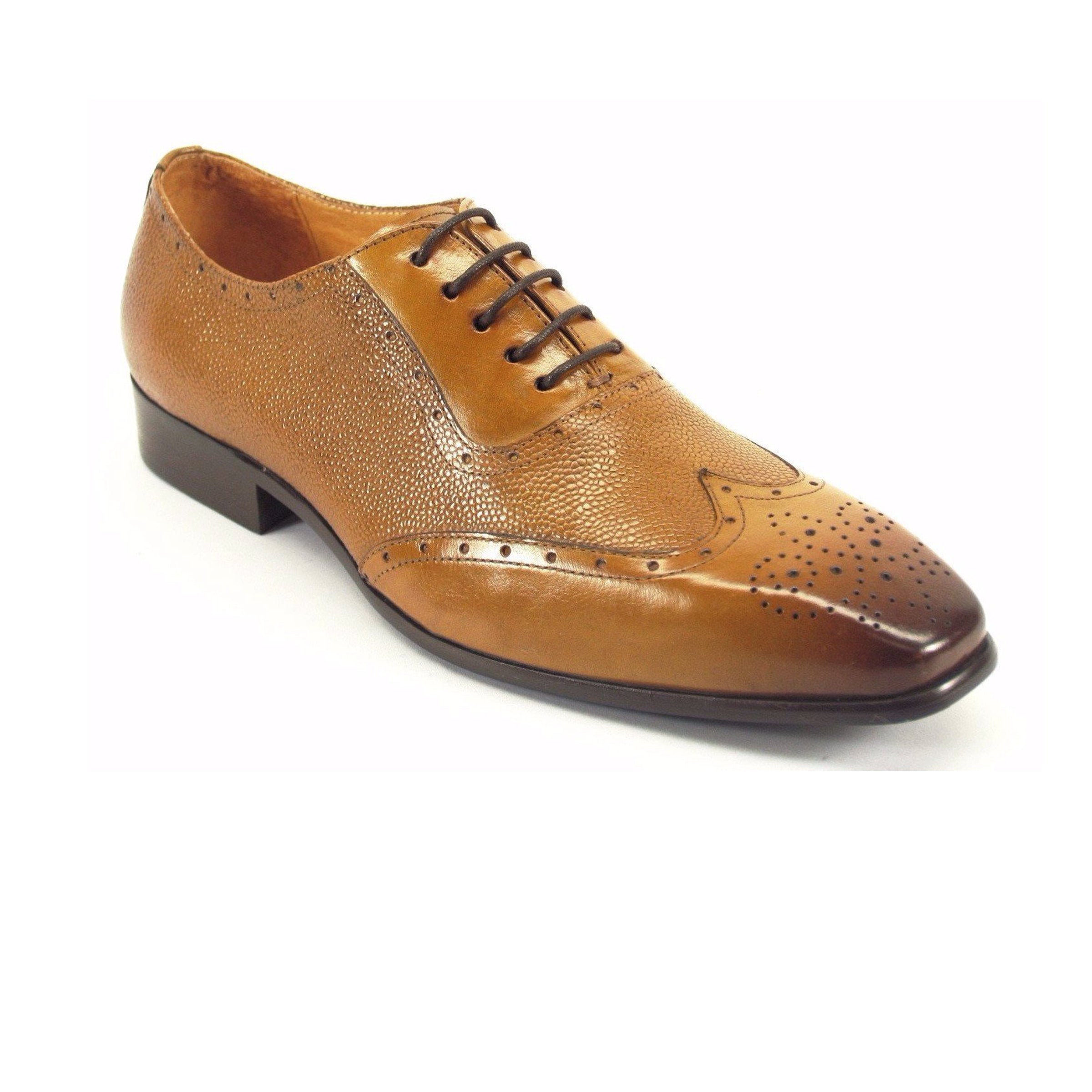 Mens Carrucci Caviar Leather Wingtip Dress Shoe in Cognac  display picture 1