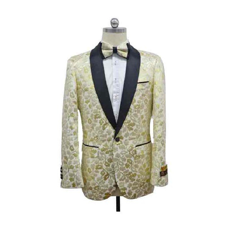 Big And Tall Tuxedo Paisley Tuxedo Sparkling Blazer - Ivory Floral Sport Coat