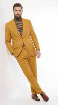 Men’s Travis Kelce Inspired Yellow Suit, Mustard Gold 2 Piece Fashion Suit for Parties and Events