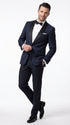 Men’s Daniel Craig James Bond Navy Blue Tuxedo Costume, 007 Inspired Black Satin Shawl Lapel Formal Wedding Suit
