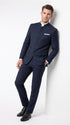 Men’s Navy Blue Mandarin Collar Suit, Dark Blue Banded Collar Formal Wedding Dress Suit