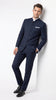 Men’s Navy Blue Mandarin Collar Suit, Dark Blue Banded Collar Formal Wedding Dress Suit