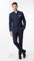 Men’s Navy Blue Mandarin Collar Suit, Dark Blue Banded Collar Formal Wedding Dress Suit