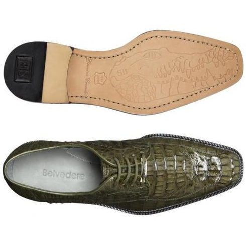 Belvedere Chapo Olive All-Over Genuine Hornback Crocodile Shoes