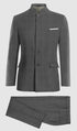 Mandarin Suit - Charcoal Grey Color Banded Collar Suit - Chines Collar in Color Gray