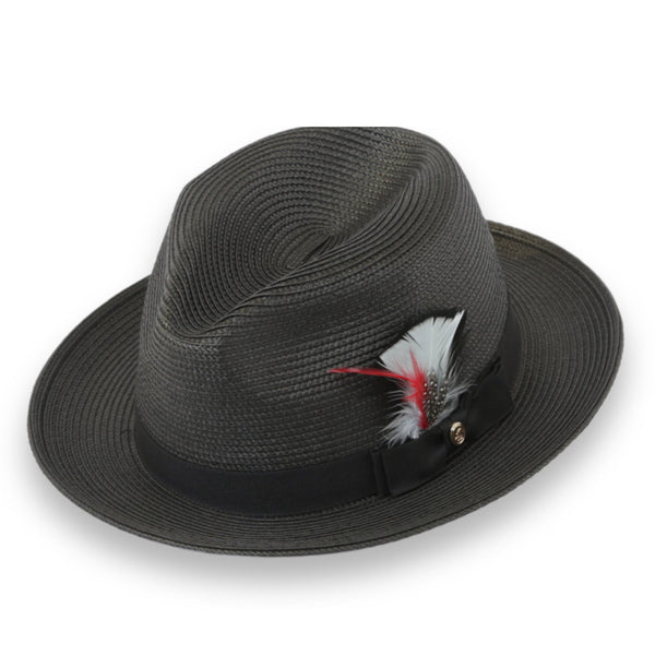 Tapa Crushable Straw Hat Fedora in Charcoal