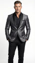 Men’s Shiny Charcoal Grey Blazer –  Sharkskin Dinner Jacket Shawl Collar