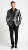 Men’s Shiny Charcoal Grey Blazer –  Sharkskin Dinner Jacket Shawl Collar