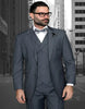 Pleated Dress Men Suits - Men's Designer Classic Fit Pleated Pant Wool Double Breasted Charcoal Grey Suit