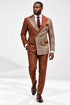 Mens Houndstooth Glen Plaid Double Breasted Two-Toned 100% Wool Side Vented Modern Fit Suit in Brown