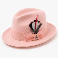 Pink Dress Hat 1920s Fedora Style - Mens Narrow Brim Crushable Wool Dress Hat Trilby Fedora in Pink