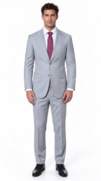 Statement Men's Modern Fit 2 Piece 100% Super 200 Wool Suit Peak Lapel in Grey - image 1
