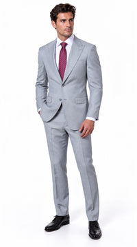 Statement Men's Modern Fit 2 Piece 100% Super 200 Wool Suit Peak Lapel in Grey - image 7