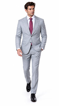 Statement Men's Modern Fit 2 Piece 100% Super 200 Wool Suit Peak Lapel in Grey - image 4