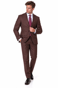 Statement Men's Modern Fit 2 Piece 100% Super 200 Wool Suit Peak Lapel in Brown - image 8