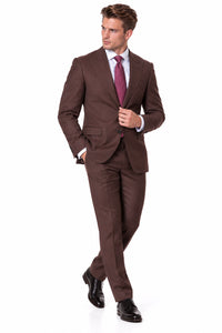 Statement Men's Modern Fit 2 Piece 100% Super 200 Wool Suit Peak Lapel in Brown - image 3