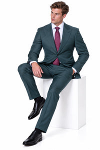 Statement Men's Modern Fit 2 Piece 100% Super 200 Wool Suit Peak Lapel in Olive - image 6