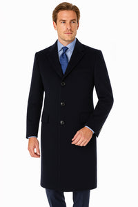 Pure Wool Full-Length Men’s Navy Overcoat – Classic Winter Dress Coat
