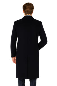 Pure Wool Full-Length Men’s Navy Overcoat – Classic Winter Dress Coat