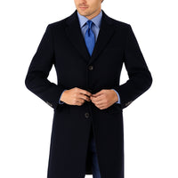Pure Wool Full-Length Men’s Navy Overcoat – Classic Winter Dress Coat