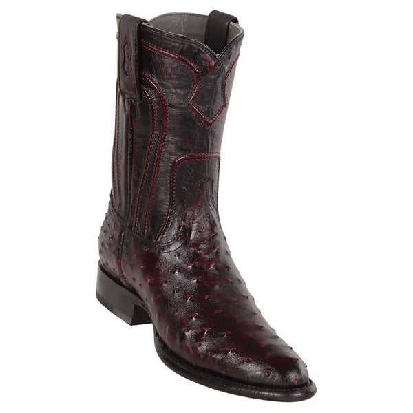 Los Altos Men's Genuine Full Quill Ostrich Cherry Black Roper Toe Boots