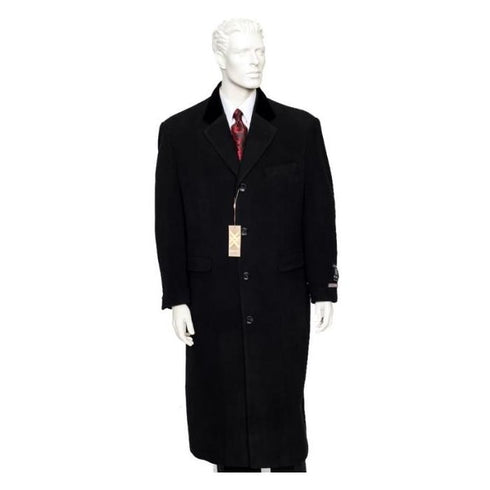 Mens Black Notch Lapel Full Length All Weather Coat Duster Maxi Coat