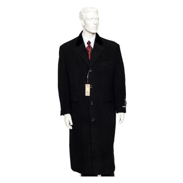 Mens Black Notch Lapel Full Length All Weather Coat Duster Maxi Coat