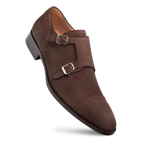 Actore II Chestnut Suede Double Monk Strap Shoes By Mezlan Made In Spain Brand