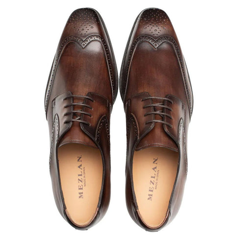 Men's Tasso Chestnut Calfskin Leather Derby Oxfords By Mezlan Made In Spain Brand