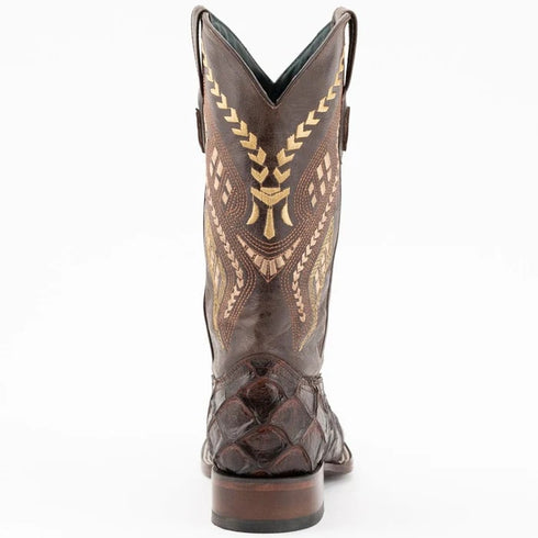 Ferinni Boot - Mens Dress Cowboy Boot  - Ferrini Bronco Men's Print Pirarucu Fish Boots Handcrafted Chocolate  in Chocolate