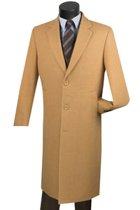 Men's Camel Wool & Cashmere Overcoat – Classic Full Length Topcoat