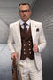 Men's Designer Wool Vested Windowpane Peak Lapel Suit in Tan
