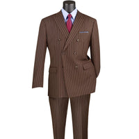 Mens Brown Pinstripe Double-Breasted Suit – Classic 6-Button Business and Vintage Style
