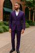 Mens Classic Three-Piece Purple Suit – Formal Slim Fit Tuxedo Set with Vest