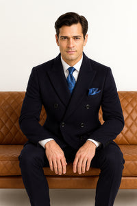 Navy Blue Overcoat - Blue Winter Topcoat - Fabric Double Breasted