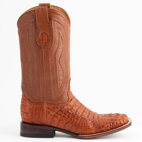 Ferinni Boot - Mens Dress Cowboy Boot  - Ferrini Men's Dakota Hornback Caiman Boots - Square Toe Handcrafted Cognac in Cognac