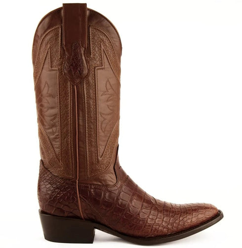 Ferinni Boot - Mens Dress Cowboy Boot  - Ferrini Men's Stallion Alligator Belly Boots Narrow Square Toe Handcrafted Cognac