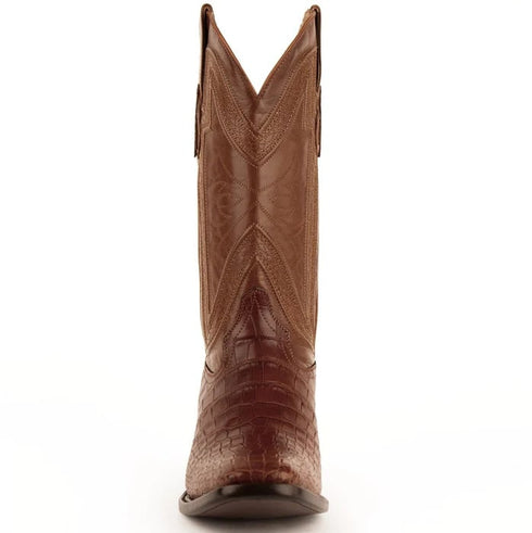 Ferinni Boot - Mens Dress Cowboy Boot  - Ferrini Men's Stallion Alligator Belly Boots Narrow Square Toe Handcrafted Cognac