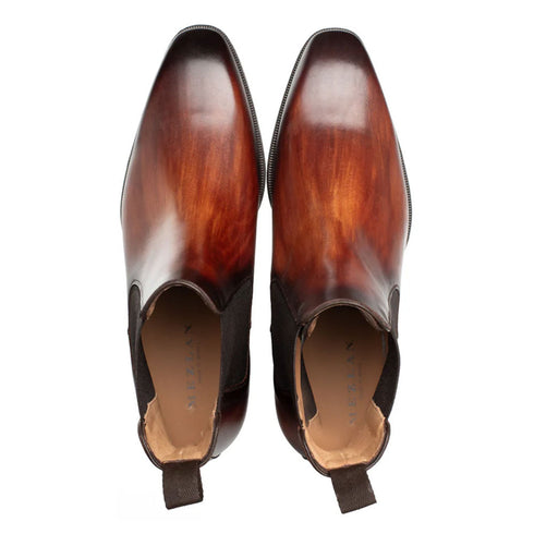 Cervantes Cognac Rust Hand-Stained Chelsea Boots By Mezlan Made In Spain Brand