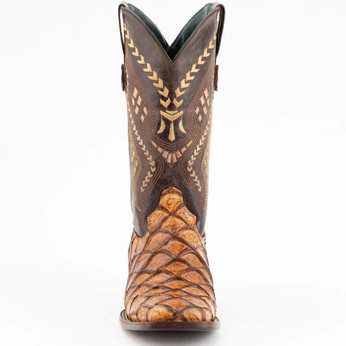 Ferrini Bronco Men's Print Pirarucu Fish Boots Handcrafted Cognac