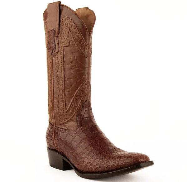 Ferinni Boot - Mens Dress Cowboy Boot  - Ferrini Men's Stallion Alligator Belly Boots Narrow Square Toe Handcrafted Cognac