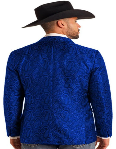 Mens Western Blazer - Paisley Pattern Cowboy Tuxedo Jacket in Color Royal