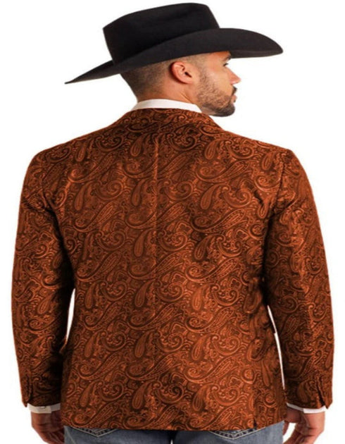 Mens Western Blazer - Paisley Pattern Cowboy Tuxedo Jacket in Color Rust