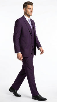Men’s Purple 2 Button Fashion Suit with Double Breasted Vest, Formal Wedding Prom Dress Suit