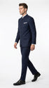 Men’s Navy Blue Mandarin Collar Suit, Dark Blue Banded Collar Formal Wedding Dress Suit