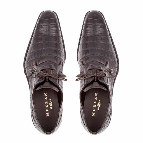 Genuine Crocodile Brown Anderson Lace-Up By Mezlan Made In Spain Brand